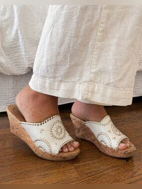 Jack Rogers White Cork Wedge Mules